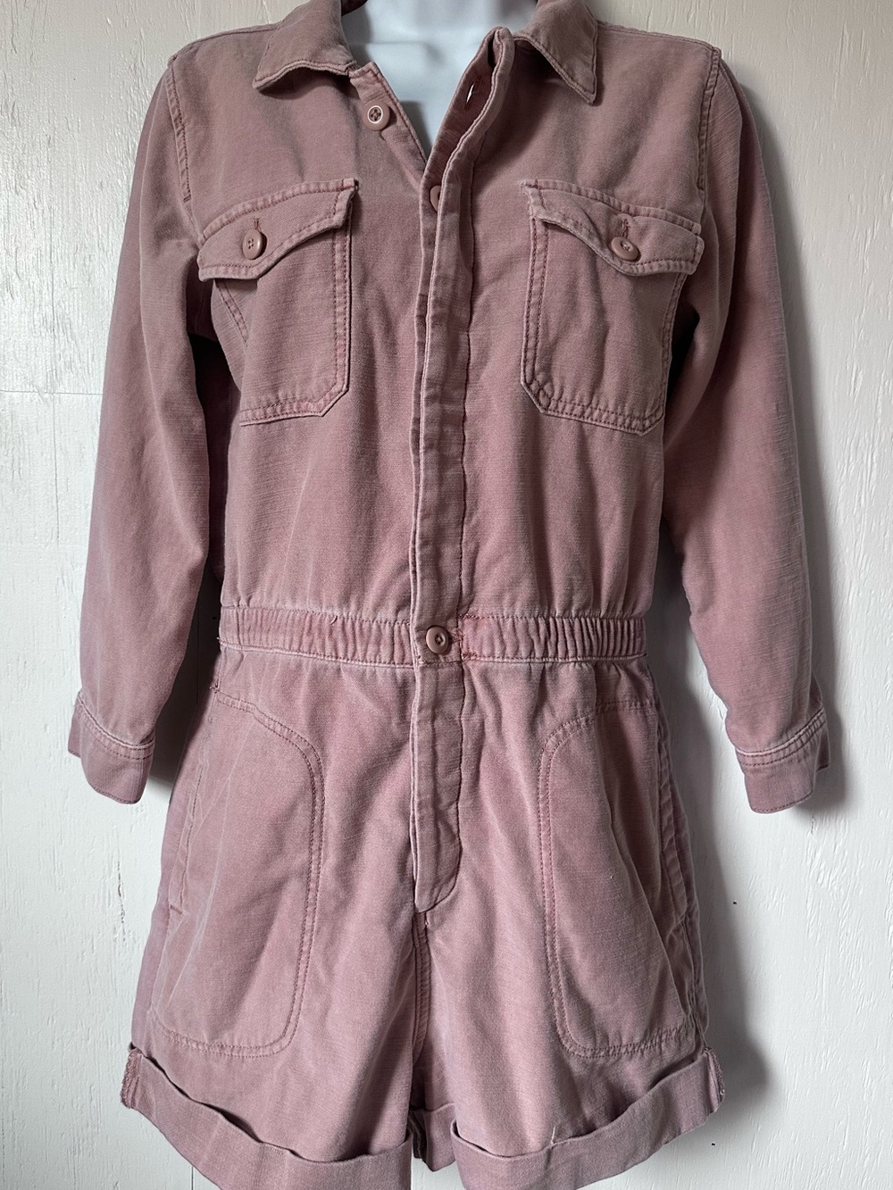 American Eagle Outfitters 100% Cotton Utility Romper Mauve Pink Button Front